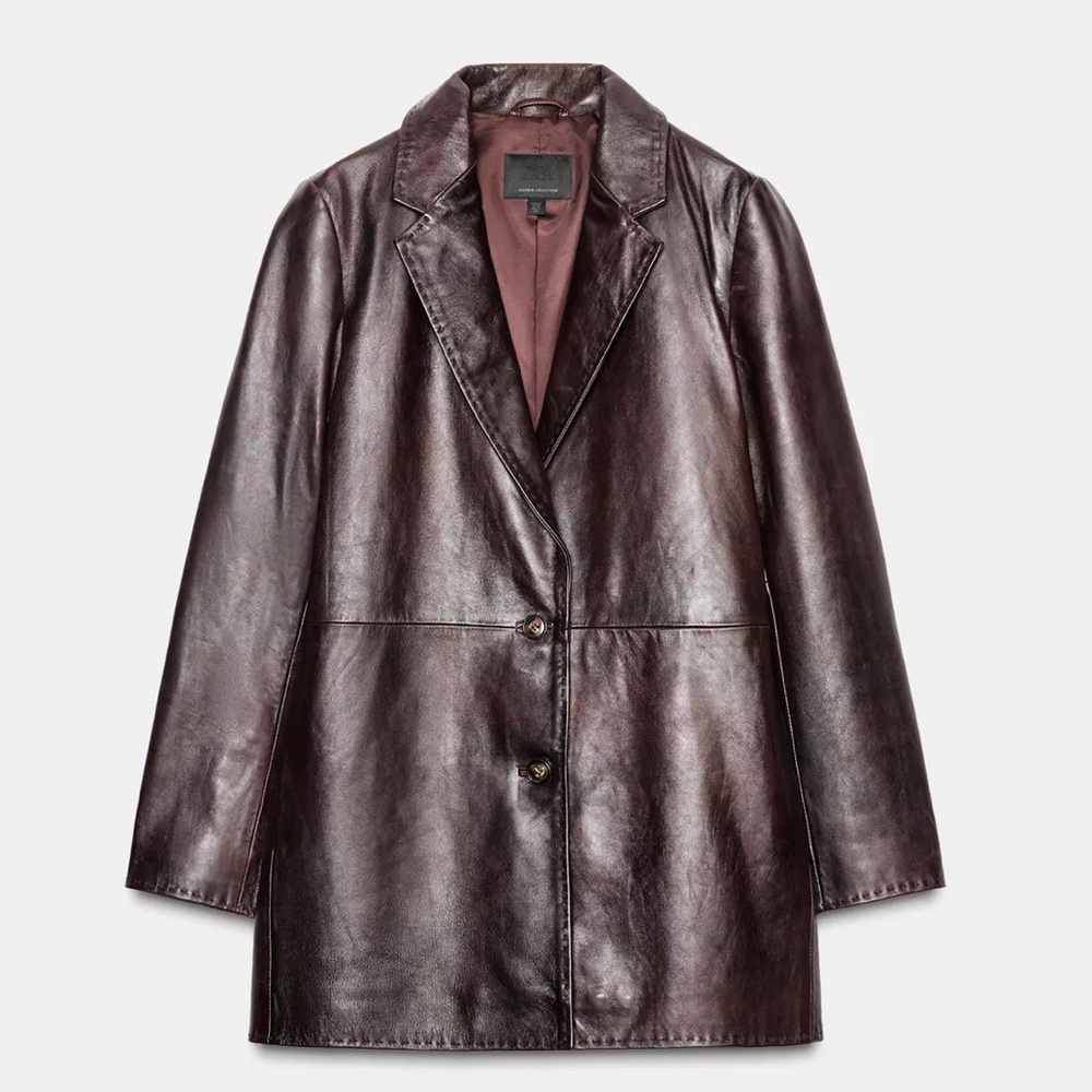 Zara 100% Leather Stitching Jacket NWT $359 MSRP